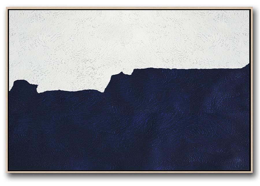 Horizontal Navy Painting Abstract Minimalist Art On Canvas - Wall Art And Canvases Large